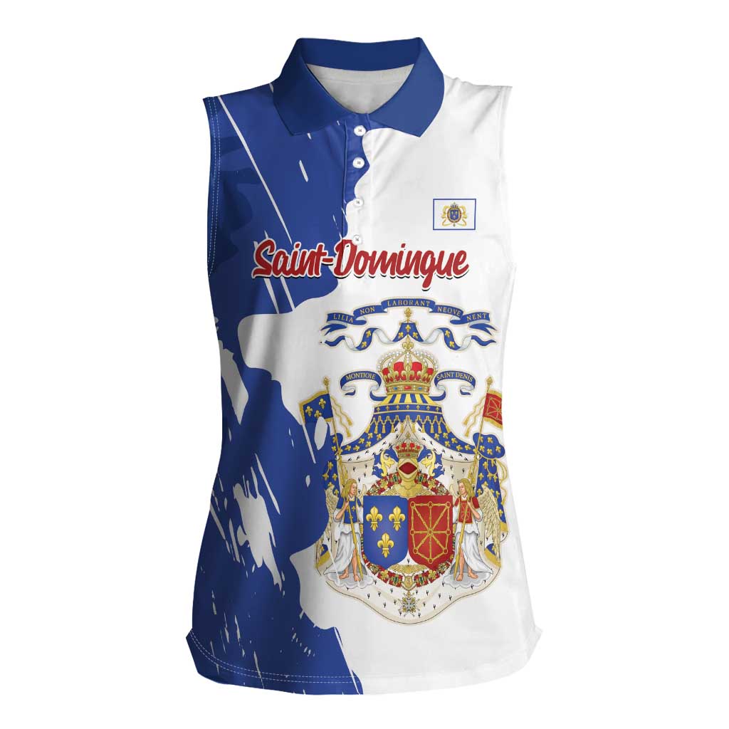 Personalised Saint-Domingue Women Sleeveless Polo Shirt Coat Of Arms Grunge Style