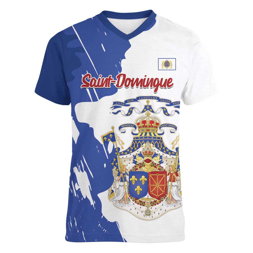 Personalised Saint-Domingue Women V-Neck T-Shirt Coat Of Arms Grunge Style