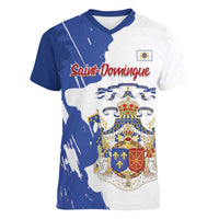 Personalised Saint-Domingue Women V-Neck T-Shirt Coat Of Arms Grunge Style