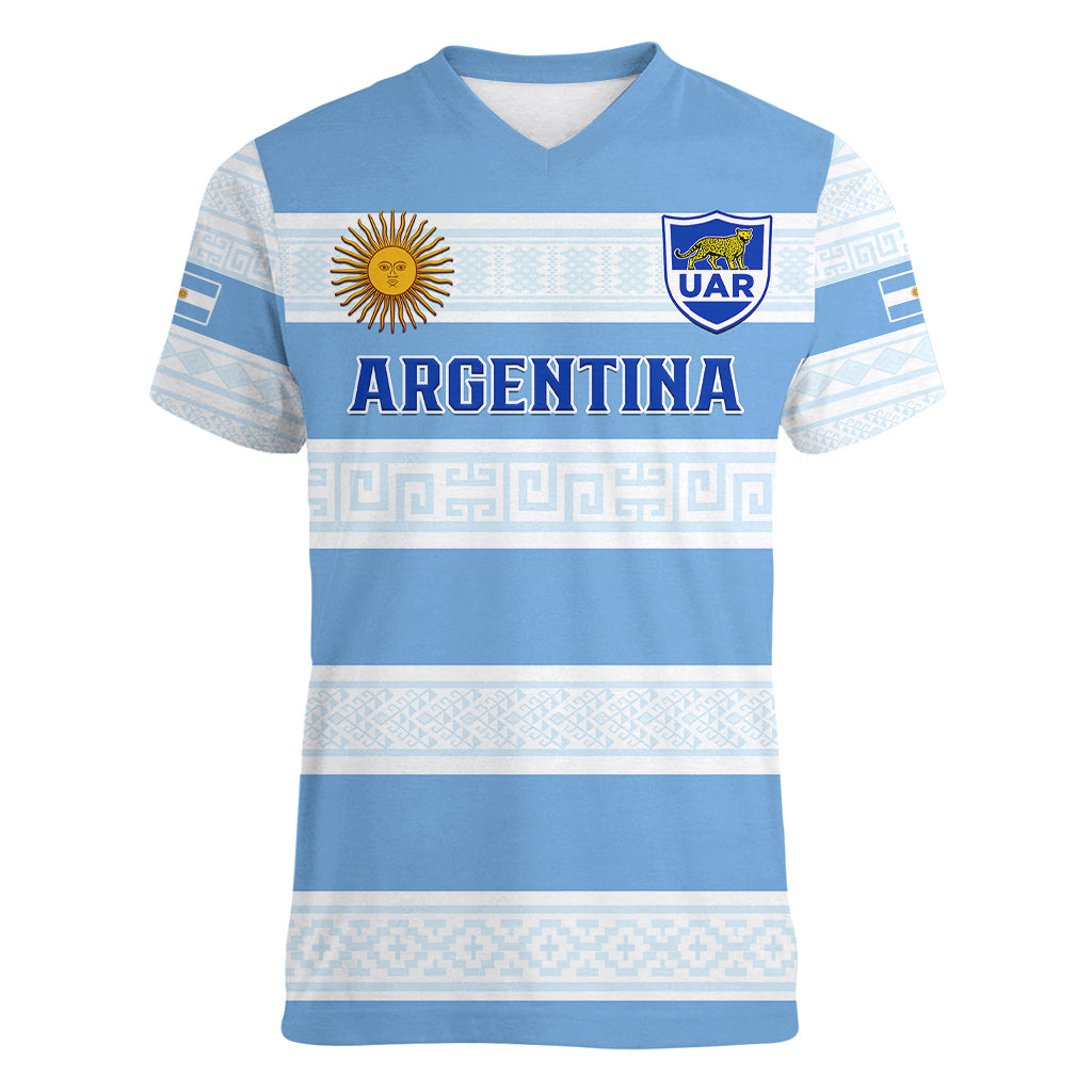 Argentina Rugby Women V Neck T Shirt Los Pumas 2023 Go Champions Unique Style - Wonder Print Shop
