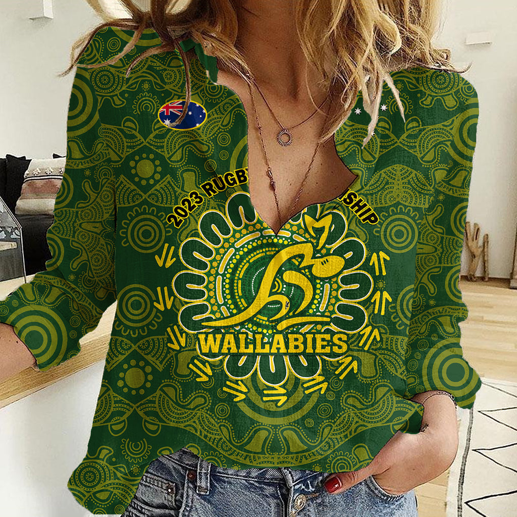 Australia Rugby Women Casual Shirt Wallabies 2023 Go Champions Indigenous Art - Wonder Print Shop