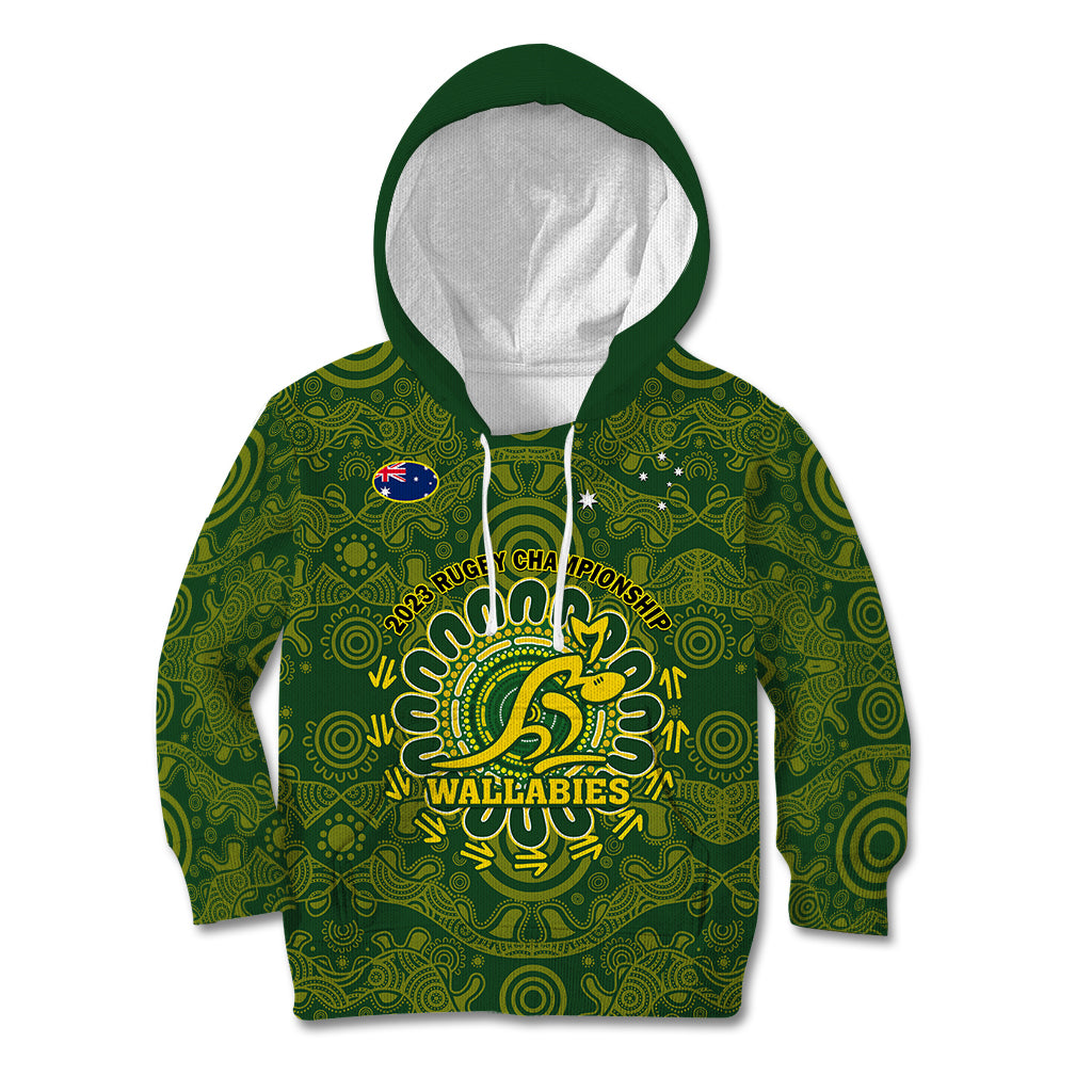 Personalised Australia Rugby Kid Hoodie Wallabies 2023 Go Champions Indigenous Art - Wonder Print Shop