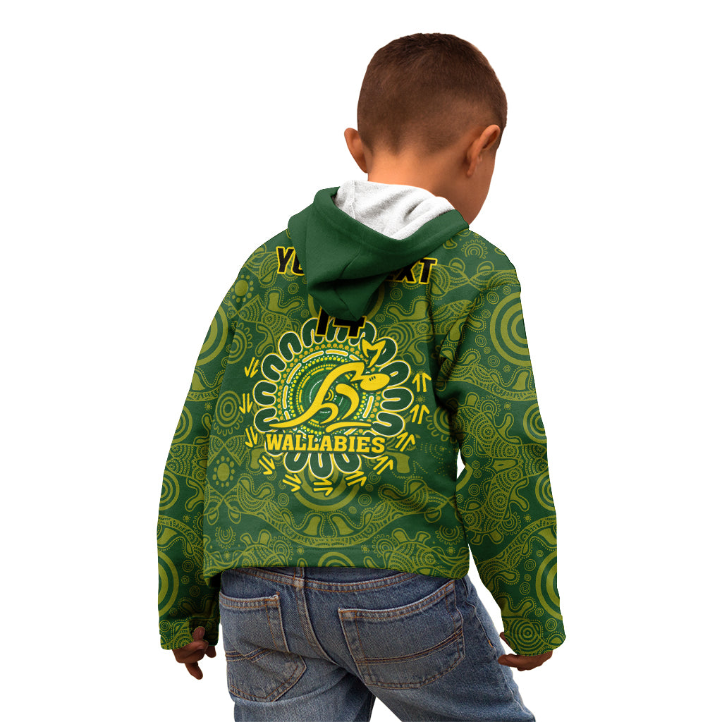 Personalised Australia Rugby Kid Hoodie Wallabies 2023 Go Champions Indigenous Art - Wonder Print Shop