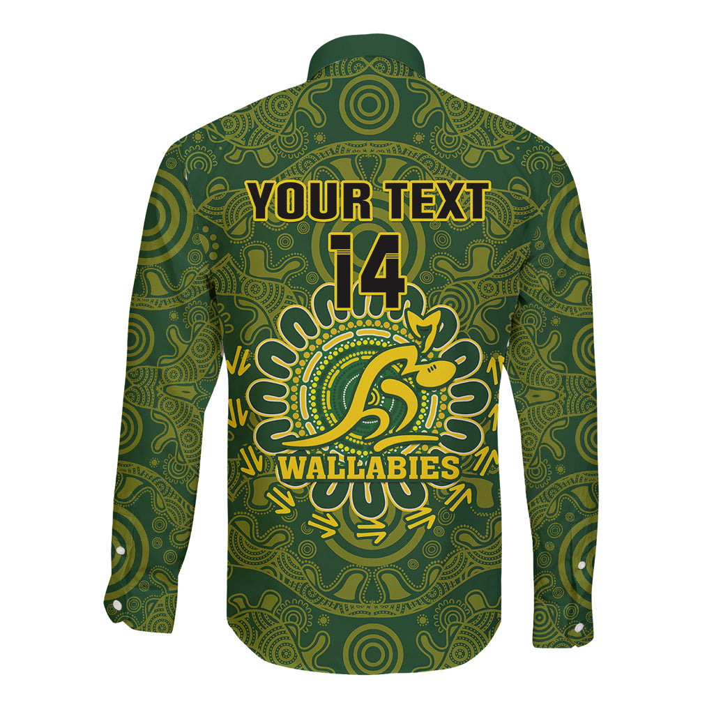 Personalised Australia Rugby Long Sleeve Button Shirt Wallabies 2023 Go Champions Indigenous Art - Wonder Print Shop