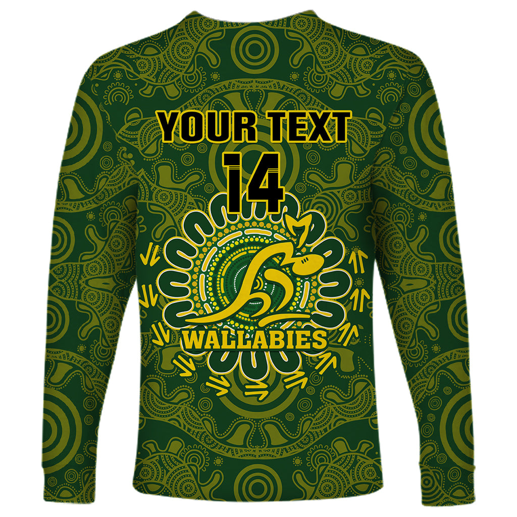 Personalised Australia Rugby Long Sleeve Shirt Wallabies 2023 Go Champions Indigenous Art - Wonder Print Shop