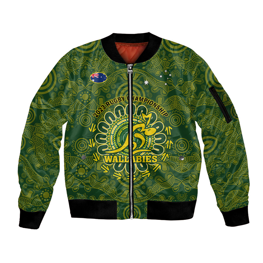 Personalised Australia Rugby Sleeve Zip Bomber Jacket Wallabies 2023 Go Champions Indigenous Art - Wonder Print Shop