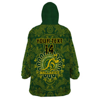 Personalised Australia Rugby Wearable Blanket Hoodie Wallabies 2023 Go Champions Indigenous Art - Wonder Print Shop