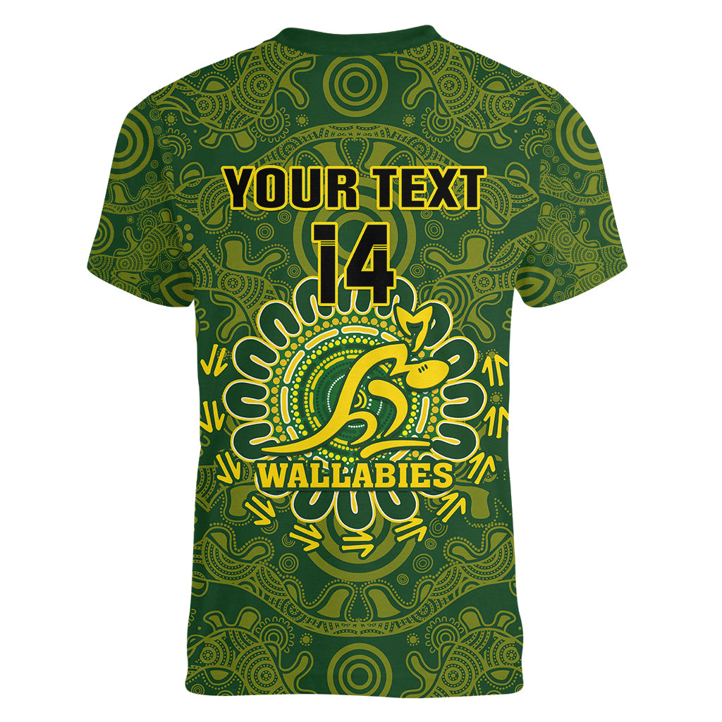 Personalised Australia Rugby Women V Neck T Shirt Wallabies 2023 Go Champions Indigenous Art - Wonder Print Shop