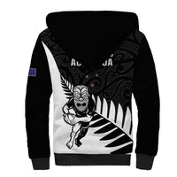 New Zealand Silver Fern Rugby Sherpa Hoodie All Black Go Champions Maori Pattern LT14
