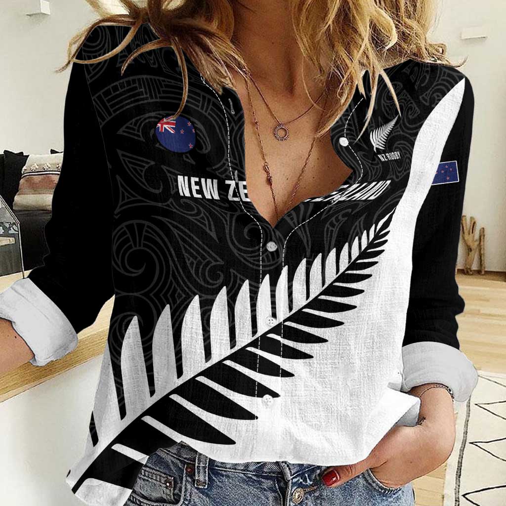 New Zealand Silver Fern Rugby Women Casual Shirt All Black Go Champions Maori Pattern LT14