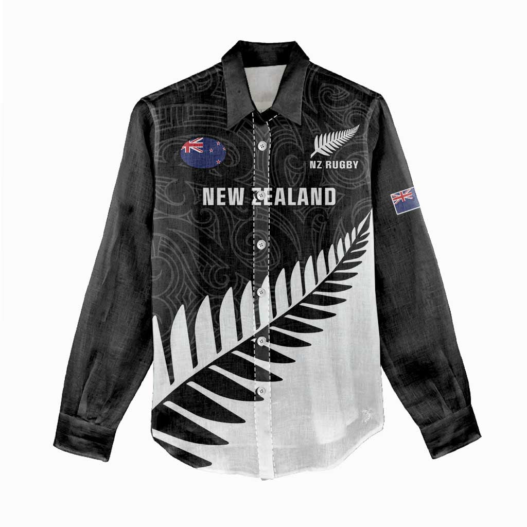 New Zealand Silver Fern Rugby Women Casual Shirt All Black Go Champions Maori Pattern LT14