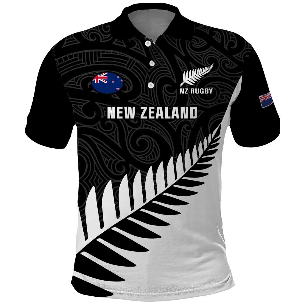 Personalised New Zealand Silver Fern Rugby Polo Shirt All Black Go Champions Maori Pattern LT14