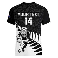 Personalised New Zealand Silver Fern Rugby Women V Neck T Shirt All Black Go Champions Maori Pattern LT14