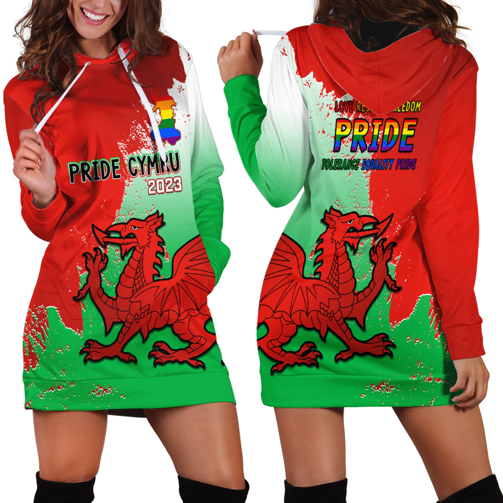 Pride Cymru Hoodie Dress 2023 Wales LGBT With Welsh Red Dragon - Wonder Print Shop