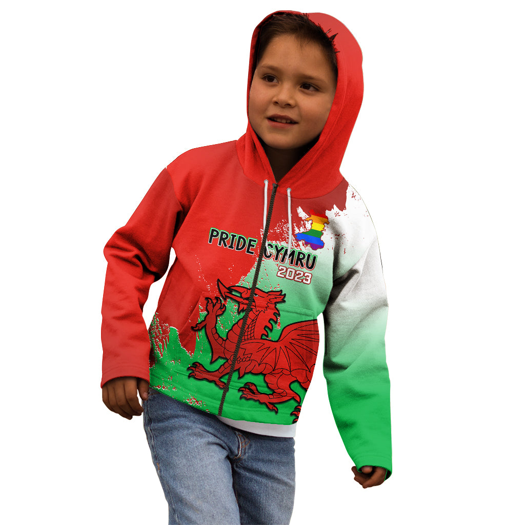 Pride Cymru Kid Hoodie 2023 Wales LGBT With Welsh Red Dragon - Wonder Print Shop