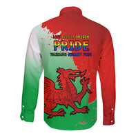 Pride Cymru Long Sleeve Button Shirt 2023 Wales LGBT With Welsh Red Dragon - Wonder Print Shop
