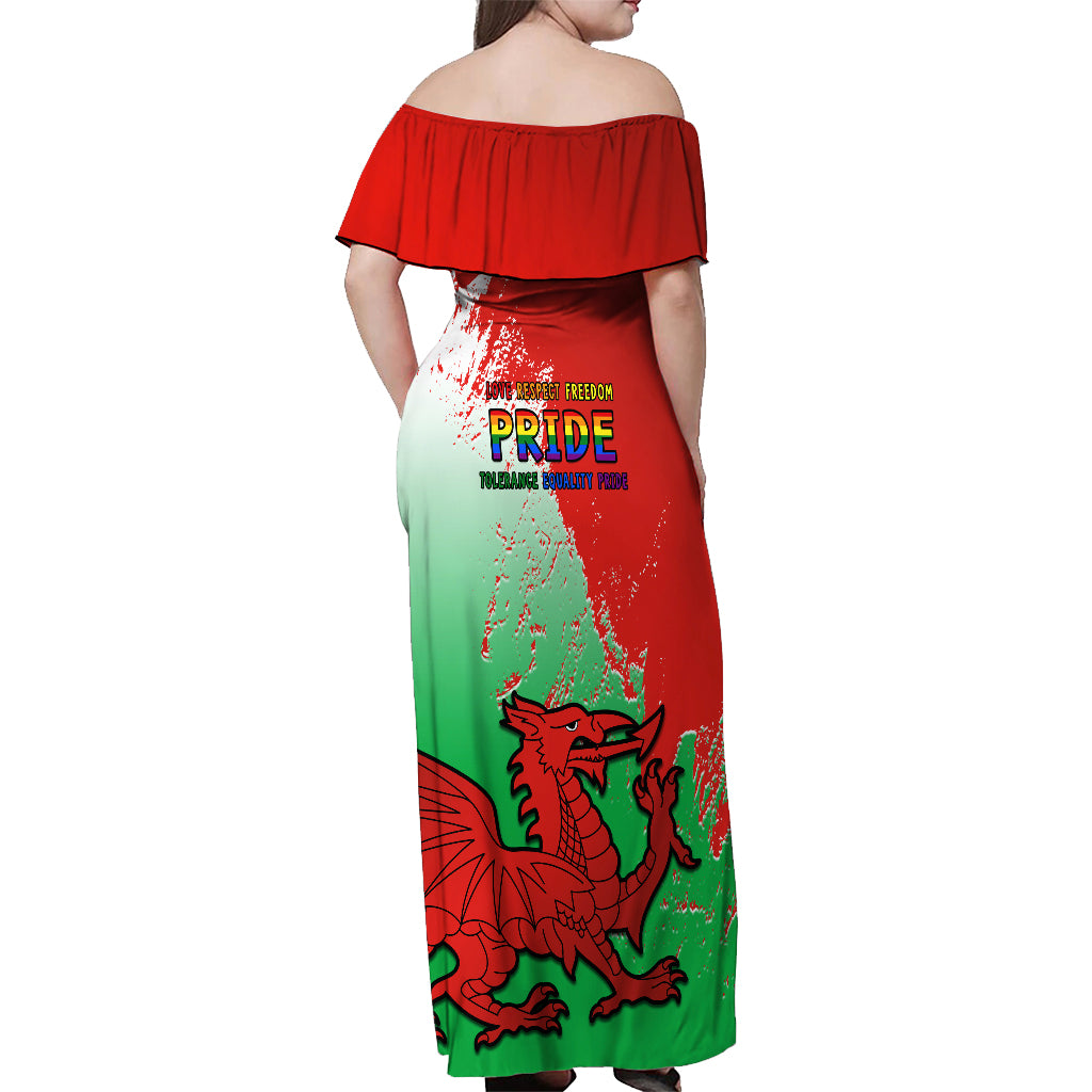 Pride Cymru Off Shoulder Maxi Dress 2023 Wales LGBT With Welsh Red Dragon - Wonder Print Shop
