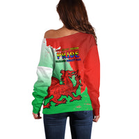 Pride Cymru Off Shoulder Sweater 2023 Wales LGBT With Welsh Red Dragon - Wonder Print Shop