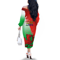 Pride Cymru Off The Shoulder Long Sleeve Dress 2023 Wales LGBT With Welsh Red Dragon - Wonder Print Shop
