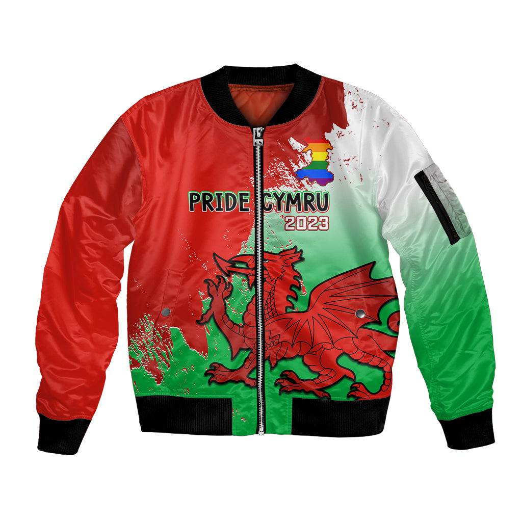 Pride Cymru Sleeve Zip Bomber Jacket 2023 Wales LGBT With Welsh Red Dragon - Wonder Print Shop