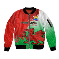 Pride Cymru Sleeve Zip Bomber Jacket 2023 Wales LGBT With Welsh Red Dragon - Wonder Print Shop