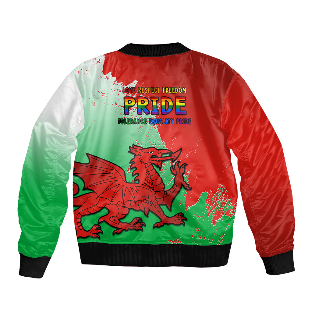 Pride Cymru Sleeve Zip Bomber Jacket 2023 Wales LGBT With Welsh Red Dragon - Wonder Print Shop