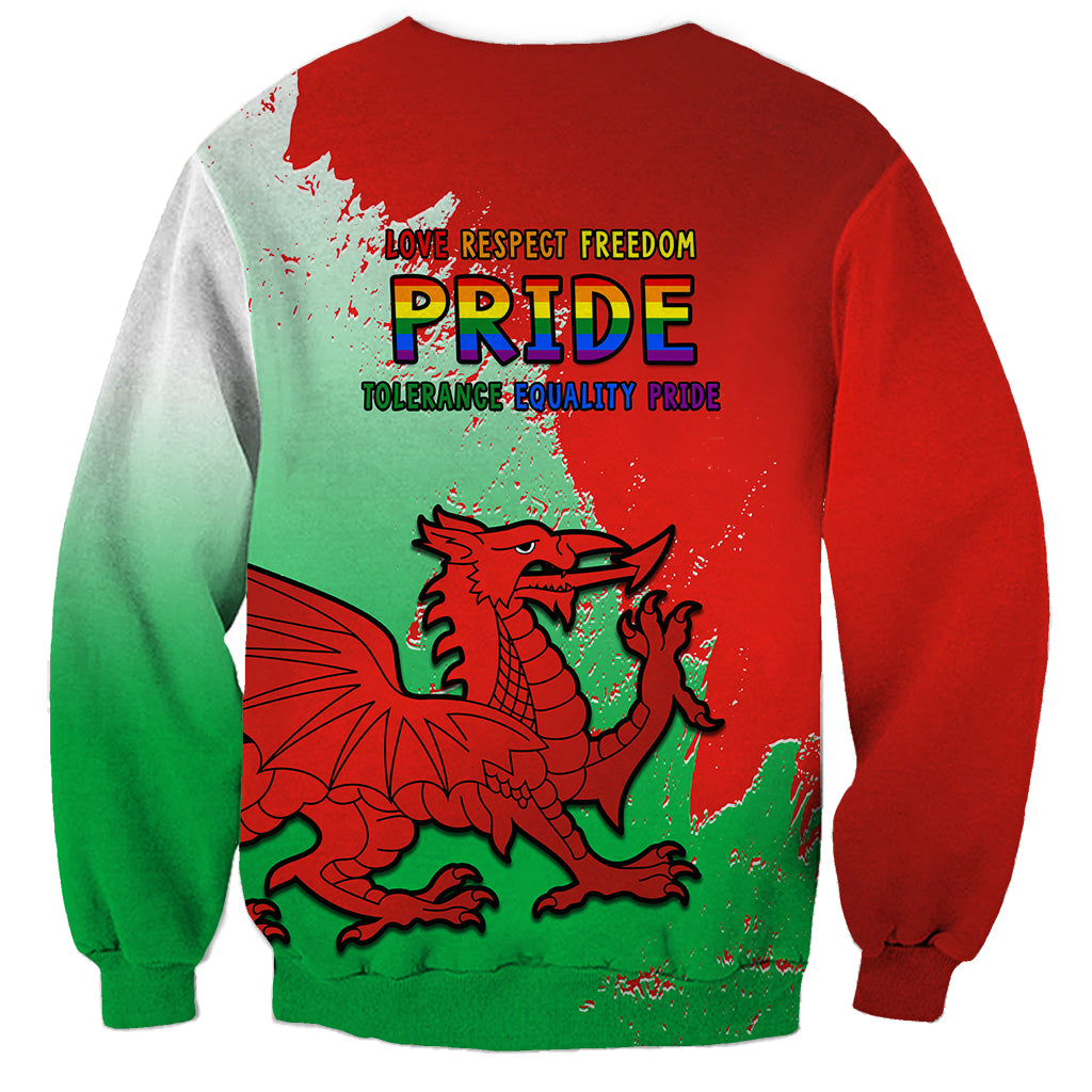 Red and green unisex sweatshirt with Pride text and dragon graphic on back