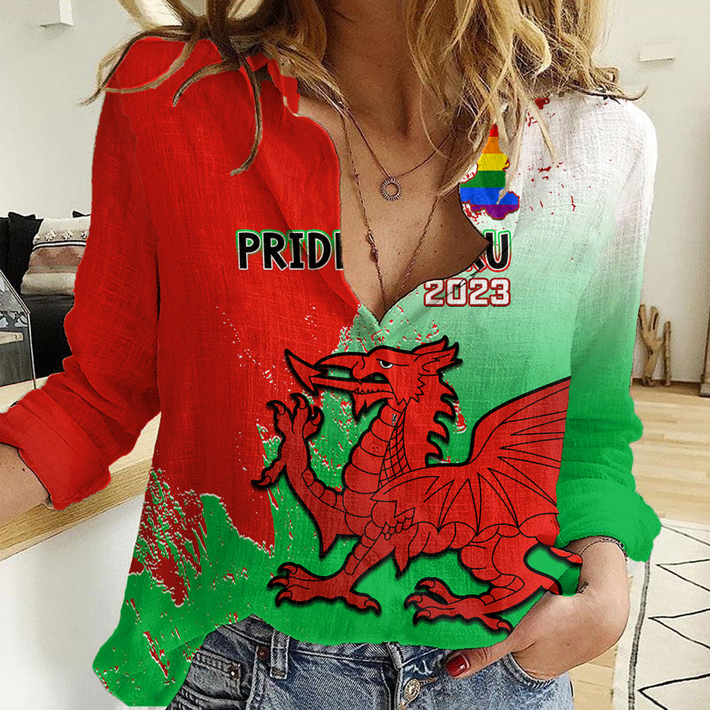Pride Cymru Women Casual Shirt 2023 Wales LGBT With Welsh Red Dragon - Wonder Print Shop