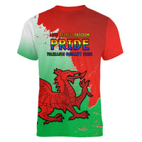 Pride Cymru Women V Neck T Shirt 2023 Wales LGBT With Welsh Red Dragon - Wonder Print Shop