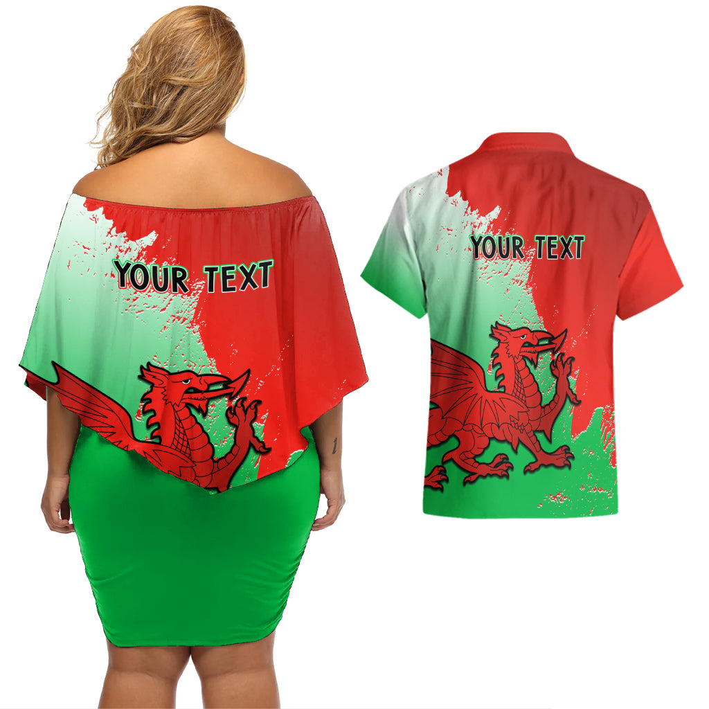 Custom Pride Cymru Couples Matching Off Shoulder Short Dress and Hawaiian Shirt 2023 Wales LGBT With Welsh Red Dragon - Wonder Print Shop