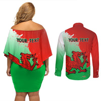 Custom Pride Cymru Couples Matching Off Shoulder Short Dress and Long Sleeve Button Shirts 2023 Wales LGBT With Welsh Red Dragon - Wonder Print Shop