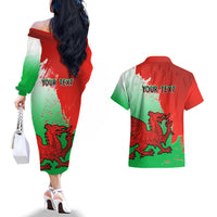 Custom Pride Cymru Couples Matching Off The Shoulder Long Sleeve Dress and Hawaiian Shirt 2023 Wales LGBT With Welsh Red Dragon - Wonder Print Shop