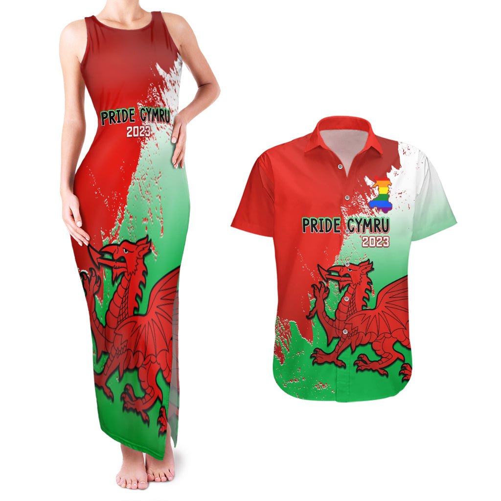 Custom Pride Cymru Couples Matching Tank Maxi Dress And Hawaiian Shirt 2023 Wales LGBT With Welsh Red Dragon - Wonder Print Shop