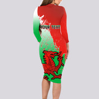 Custom Pride Cymru Long Sleeve Bodycon Dress 2023 Wales LGBT With Welsh Red Dragon - Wonder Print Shop