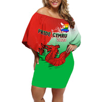 Custom Pride Cymru Off Shoulder Short Dress 2023 Wales LGBT With Welsh Red Dragon - Wonder Print Shop