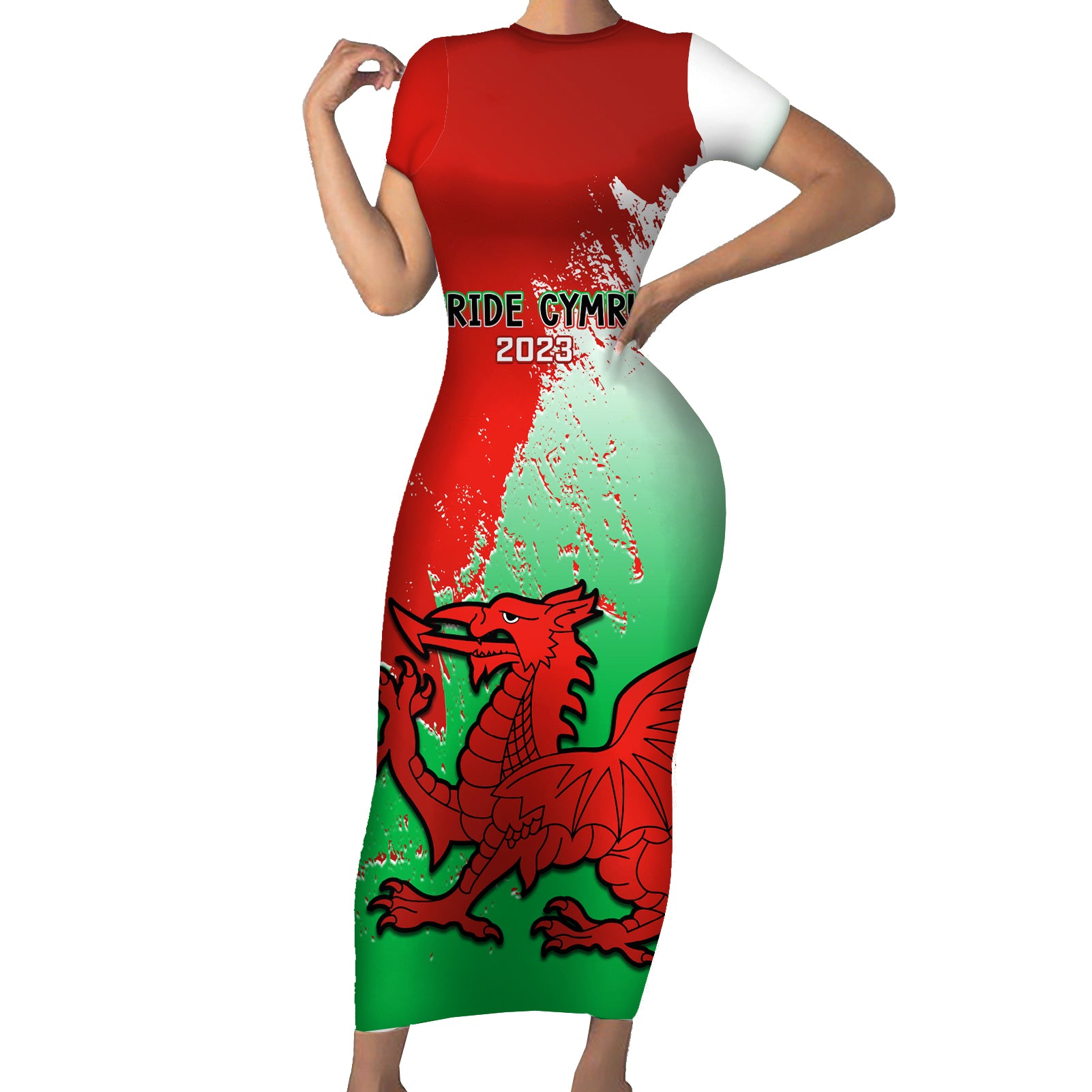 Custom Pride Cymru Short Sleeve Bodycon Dress 2023 Wales LGBT With Welsh Red Dragon - Wonder Print Shop