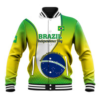 Green/yellow varsity baseball jacket, zip front, ribbed cuffs; Brazil Independence Day graphic