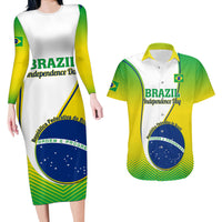 Green Brazil-themed long sleeve bodycon dress and matching short-sleeve Hawaiian shirt set