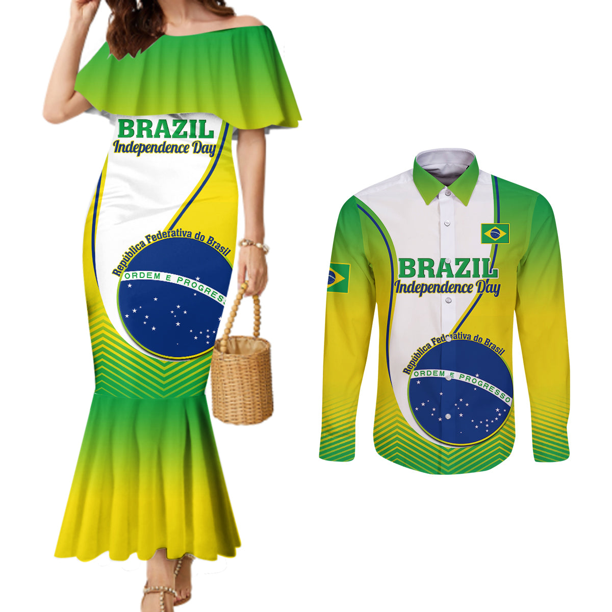 brazil-couples-matching-mermaid-dress-and-long-sleeve-button-shirts-sete-de-setembro-happy-independence-day