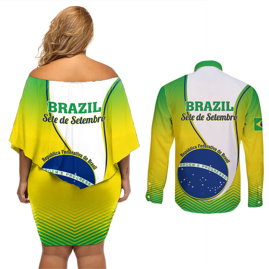 Brazil Couples Matching Off Shoulder Short Dress and Long Sleeve Button Shirts Sete de Setembro Happy Independence Day - Wonder Print Shop