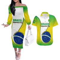 Brazil couples matching off-shoulder dress and Hawaiian shirt set in green/yellow