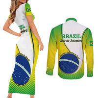 Brazil Couples Matching Short Sleeve Bodycon Dress and Long Sleeve Button Shirts Sete de Setembro Happy Independence Day - Wonder Print Shop