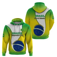 Green and yellow hooded sweatshirt set, front and back views with Brazil independence graphic