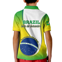 Kids Brazil polo shirt back with Sete de Setembro graphic, green collar