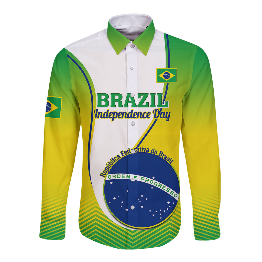 Brazil Long Sleeve Button Shirt Sete de Setembro Happy Independence Day - Wonder Print Shop