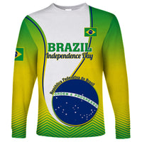 Unisex long sleeve graphic shirt with Brazil Independence Day print, green/yellow sleeves