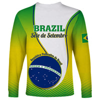 Unisex long sleeve graphic shirt with Sete de Setembro print, Brazil crest, green/yellow sleeves