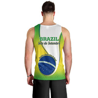 Men's Brazil Independence Day tank top, racerback style, back graphic in green and yellow