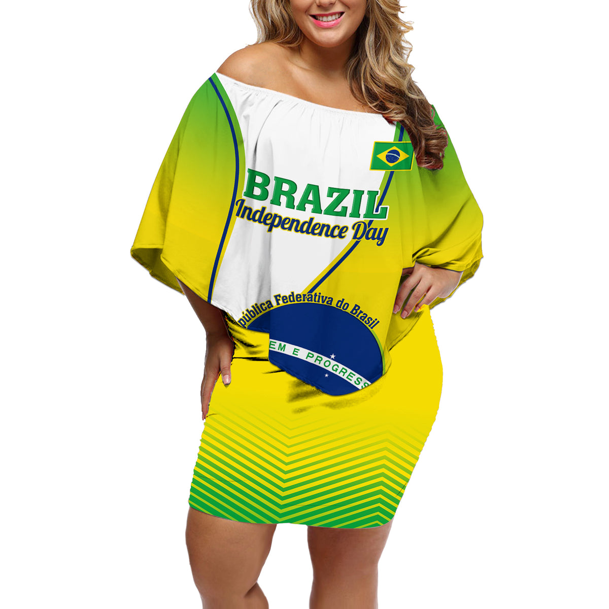 Brazil Off Shoulder Short Dress Sete de Setembro Happy Independence Day - Wonder Print Shop