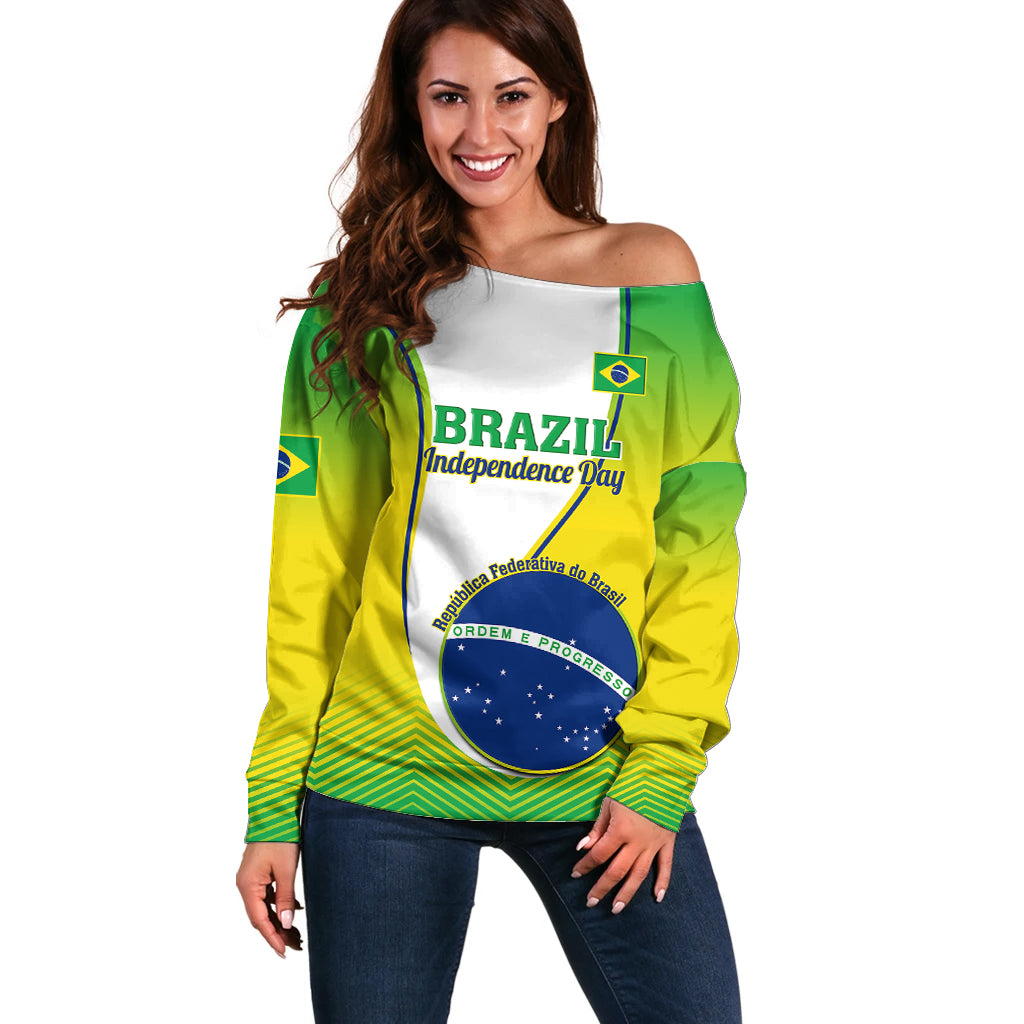 Brazil Off Shoulder Sweater Sete de Setembro Happy Independence Day - Wonder Print Shop